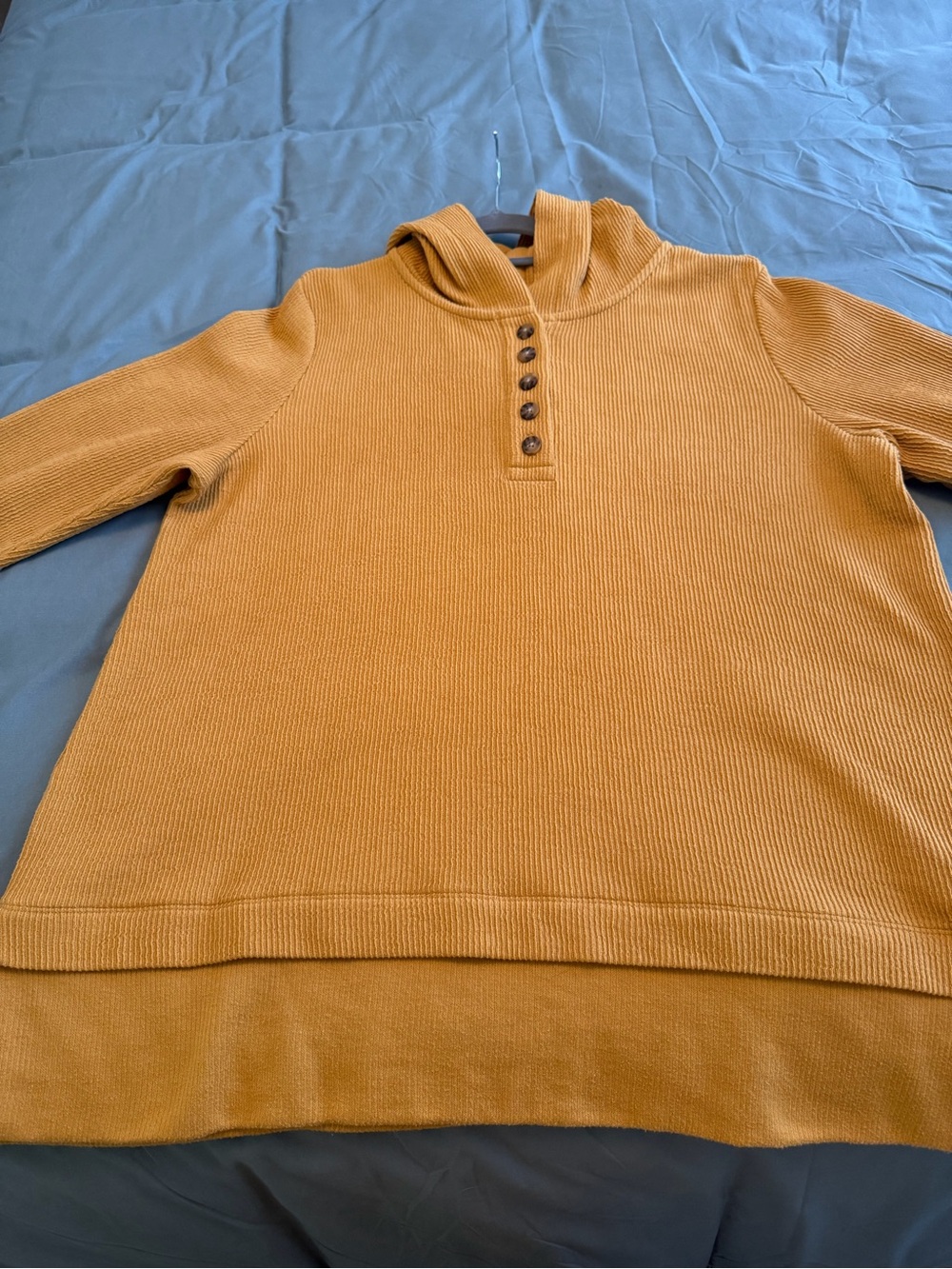 J. Jill Mustard Waffle Knit Tunic Hoodie Pullover Size L - Picture 4 of 11